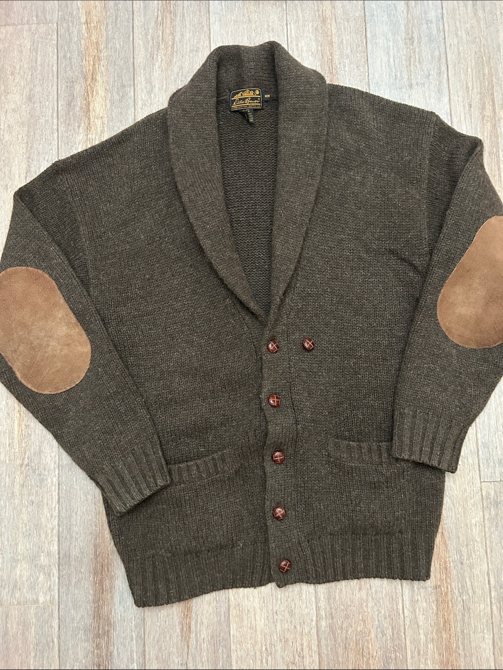 VTG Eddie Bauer Shawl Collar Button-Up Wool Cardigan Sweater Brown size M - Picture 7 of 16